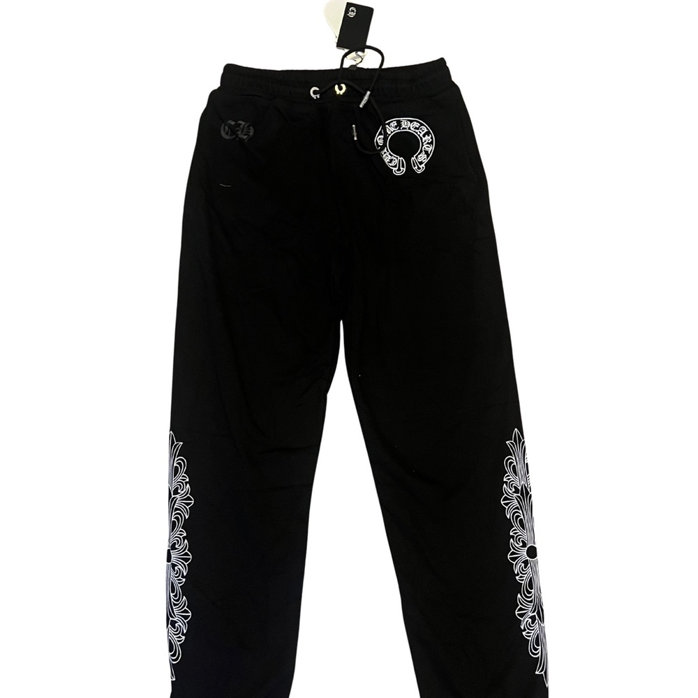 Chrome Hearts Black Joggers with White Graphics